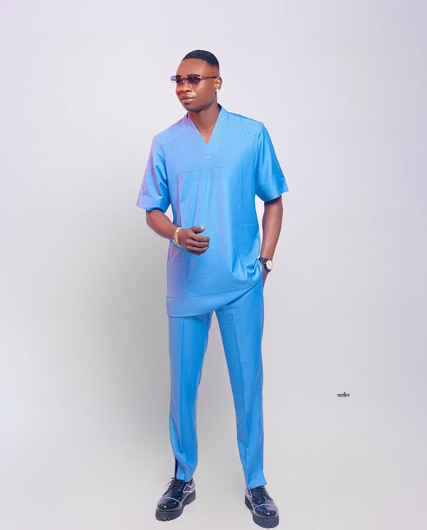 Sky Blue V-Neck Kaftan
